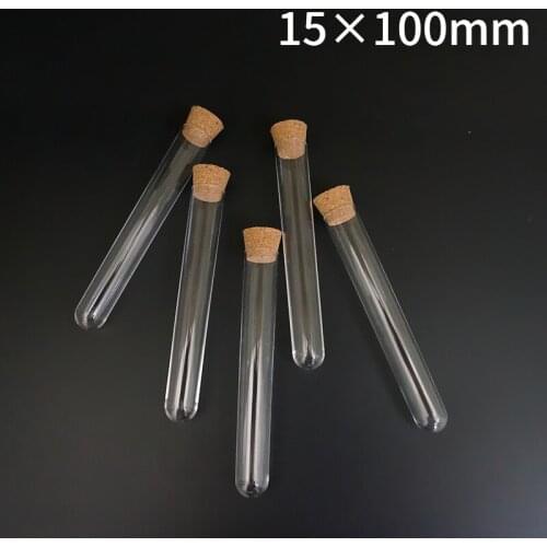20pcs/Pack 15x100mm Lab Plastic Test Tubes With Cork Stopper For Laboratory Wedding Favor Gift wooden plug tube