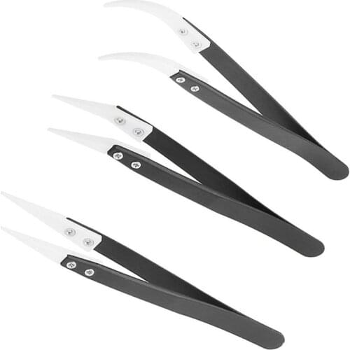 3Pcs Tweezer Set, Antistatic Ceramic Tips Tweezers Precision Insulates Steed Stainlesl Heat Resistant Multifunction Hand Tools K