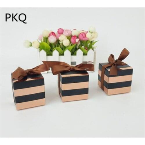 30pcs New Arrival Creative Gift Box Stripe Kraft Favor Box With Ribbon Wedding Party Decoration Candy Paper Box