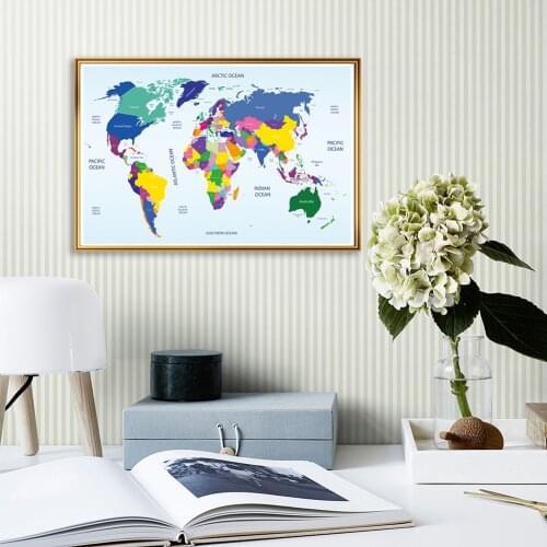 84*59cm The World Map Canvas Painting Wall Art Poster fabric Printing Living Room Classroom Home Decor School Supplies