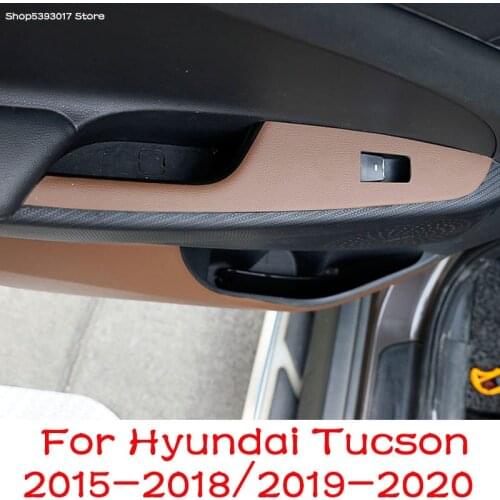 Car Leather Window Glass Lift Panel Decorative Handle Button Trim For Hyundai Tucson 2019 2020 2018 2017 2016 2015