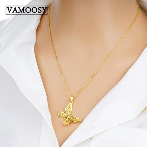Flawless Female women Necklace Choker Top 100% 24K Gold necklace Butterfly Pendant Exquisite Necklace No chain 2018 Bride gifts