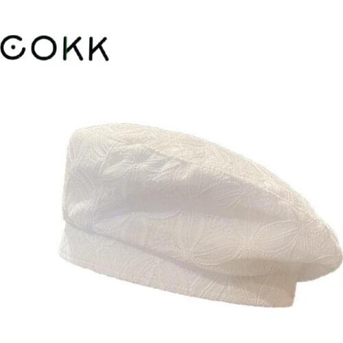 COKK Hat Women Beret Lace Flower Breathable Hollow Summer Hats For Women Painter Cap Korean Fashion Brand Design Gorro