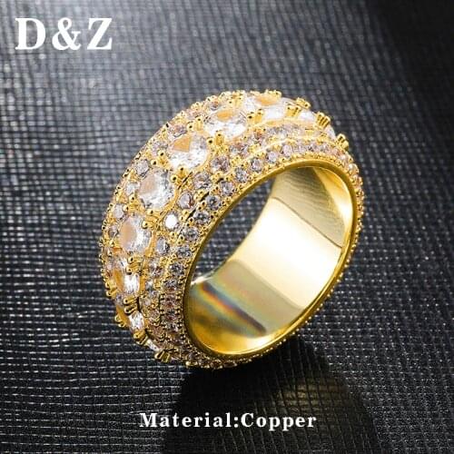 D&Z Size 8-11 Micro Paved CZ Mens Rings Hip Hop Bling Big Zircon Geometric Anillo For Male Luxury Jewelry