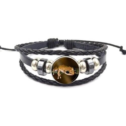 EJ Glaze For Girls Puerto Rican Coqui Jewelry Glass Cabochon Black Leather Bracelet Bangle Jewelry