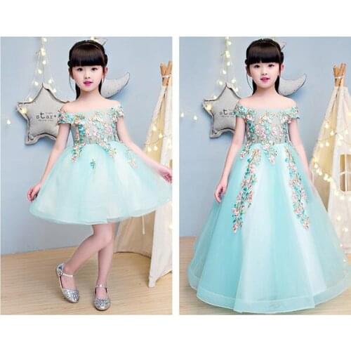 Elegant Girls Shoulderless Wedding Dress Lace Appliques Party Tulle Princess Birthday Dress First Communion Gown for Girls