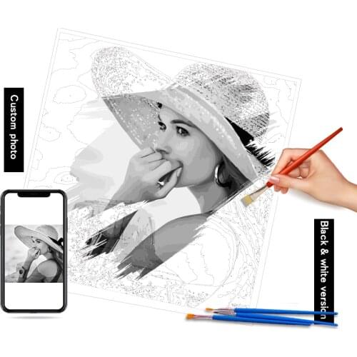 GATYZTORY Personalised Paint By Numbers Photo Custom Diy Painting By Numbers Black White Portrait Wedding Family Children