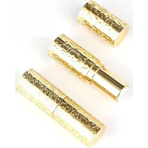 Hot Sale Empty Carved Golden Lipstick Tube 12.1mm Round Make Up Tool Empty Lip Gloss Bottle Travel Lip Balm Container 50pcs/lot