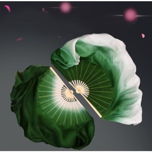 Chinese Style Silk Dance Performance Prop Fan Double-Sided Lengthened Ink Green Gradient Classical Dance Yangge Fan