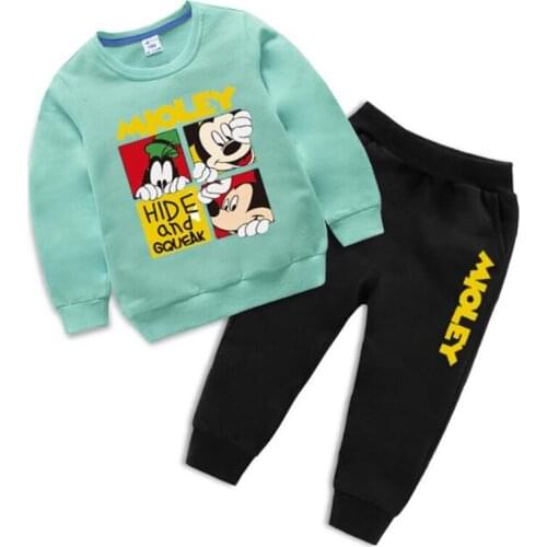 Disney Cartoon Velvet Sport Suits Mickey Mouse Goofy Kids Clothing Children Set Autumn Winter Girls Boys Clothes 2 Pieces Set