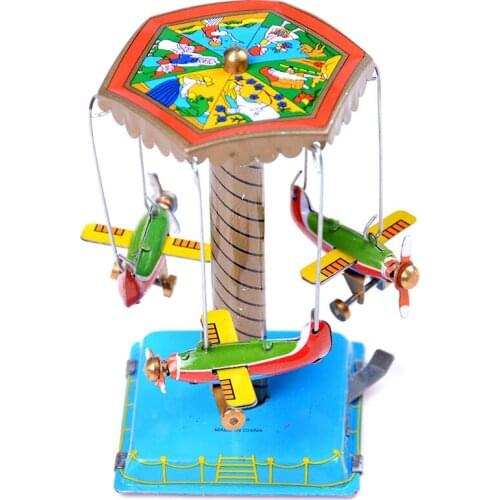 HOT NEW 1Set Vintage Wind Up Rotating Airplane Fairground Carousel Clockwork Toy Collectible Gift For Kids child