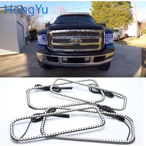 Latest Headlight Multi-color RGB LED Angel Eyes Halo Ring Eye DRL RF Remote Control for Ford F-250 2005 2006 2007 Accessories