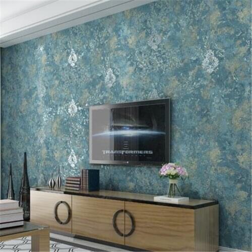 Beibehang Solid color wallpaper vintage American plain dark floral nonwoven wallpaper Dappled blue living room bedroom backdrop