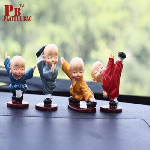 PB Playful bag 4PCS Mini Toy Action Figure resin Chinese Kung Fu Shaolin Temple take stick monk ornaments indoor car best gift