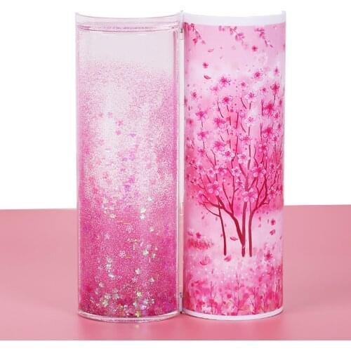 Quicksand Stationery Box Multi-function Pen Case Transparent Simple Cylindrical Pencil Case School Supplies Office Stationery