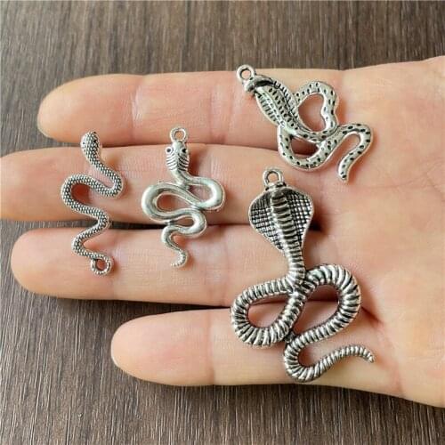 JunKang 4 alloy snake-shaped pendants, DIY bracelets, necklaces, jewelry connectors, making Tibetan silver discovery accessories