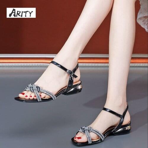 DROPSHIPPING Summer Women Open-toe Chunky Sandals Feminine Rhinestone Back Buckle Mother Shoes Low-heeled Weaven Ladies Sandals