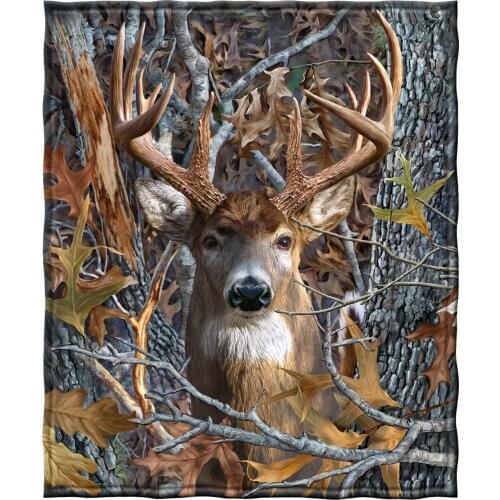 Direct Fleece Throw Blanket (Camo Buck Deer) Warm Bedroom Throw Blanket on Bed Sofa Bedding Home Textiles