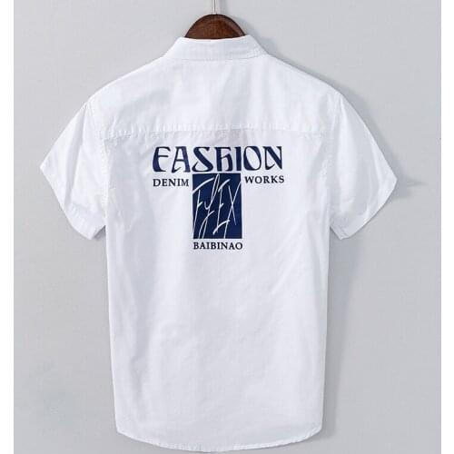 Safari Style Short Sleeve Shirt for Men Summer New 100% Cotton Casual Turn-down Collar Tops Male White Print Clothing