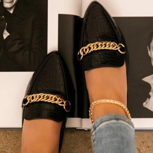 2021 summer women new metal chain snake grain leather lazy slippers wild fashion banquet sandals outdoor flip flop