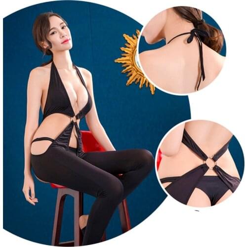 Sexy bodysuit black Hollow out Open Cup Crotchless Uniform temptation Bandage decoration costumes porn erotic