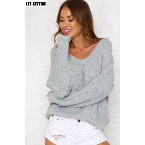 Loose cross straps drawstring openwork tops hollow out jumper fashion casual sexy backless knitting pullover lace up sweater