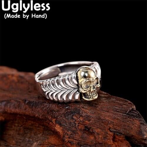 Uglyless Bronze Skeleton Rings for Women Cool Gothic Jewelry Glossy Silver Skull Rings Real 925 Sterling Silver Skeleton Jewelry