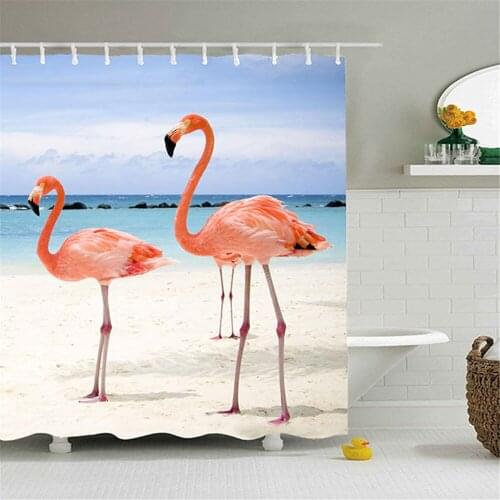 Cartoon Flamingo Shower Curtain Waterproof Mildew-proof Curtain for Bathroom Thickened Digital Printing Accessory
