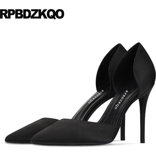 Black Brand Stiletto Plus Size Extreme Ultra High Heels 10 42 8cm Satin Pumps Shoes Super Designer Women Luxury 2021 Pointed Toe