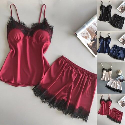 Women Pajamas Sets With Shorts Sexy Satin Silk Summer Pyjama Night Suits V-neck Pajamas For Women