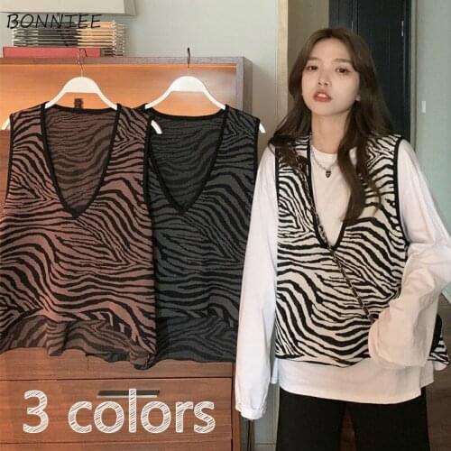 Waistcoats Women Loose V-Neck Patchwork Student All-match Leisure Retro Korean Style Daily College Prevalent Feminino Vests New