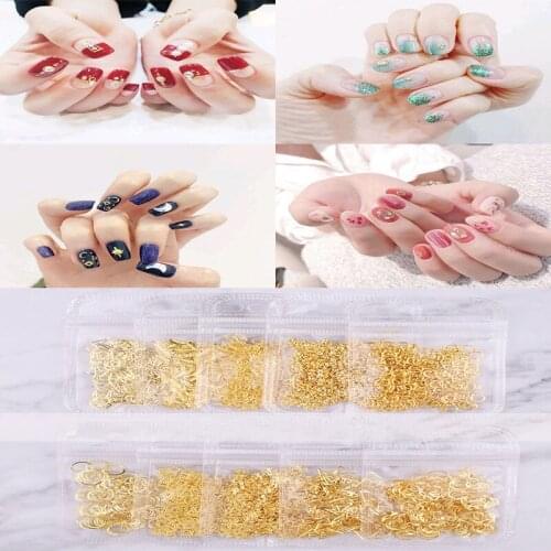 1bag Mixed Nail Metal Frame 200/500pcs 3D Hollow Gold Silver Rivet Leaves/Square/Round Studs Nail Rhinestones Charms JS08