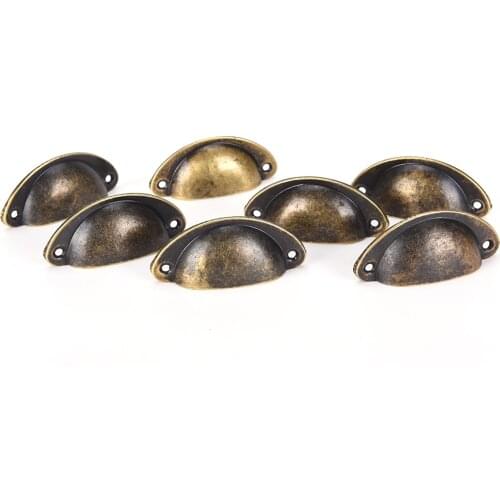 12PCS Retro Metal Kitchen Drawer Cabinet Door Handle Furniture Knobs Hardware Cupboard Antique Brass Shell Pull Handles