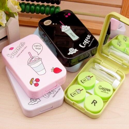 5pcs new Japan and Korea Cute little fresh Coffee fruit pattern contact lens case Convenient to carry Nursing box Partner box