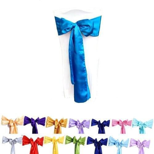 50/100Pcs Wedding Satin Chair Sashes Party Chairs Bands Knot Cover Decoration Chairs Bow For Chair Decoration Banquet 15 x 275cm
