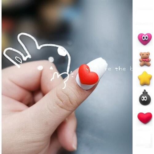 50Pcs/Lot 3D Acrylic Charms Cartoon Heart Shaped Nails Ornament DIY Decoration Gems Nails Unique Designs Accessories Bulk