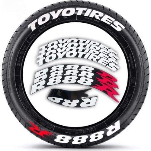 8Pcs/Lot Car Tire Lettering Stickers Car Tuning Universal 3D Permanent PVC Tire Joined Decals R888R Tire Lettering Stickers
