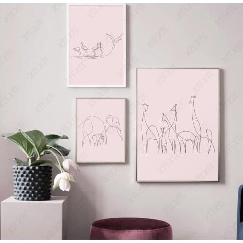 Abstract Poster Animal Line Canvas Painting Giraffe Elephant Art Wallpaper Craft Decoration Home Bedroom Print Picture