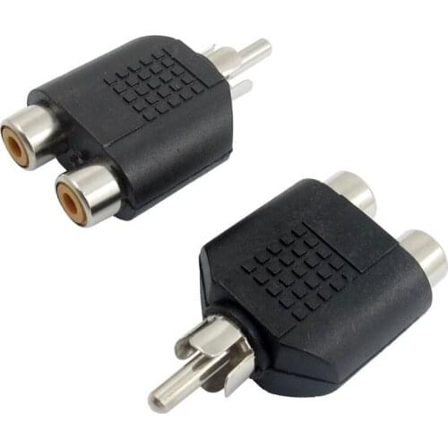 AV o 1 RCA Male Plug to 2 Female RCA Adapter Connector 2 Pcs