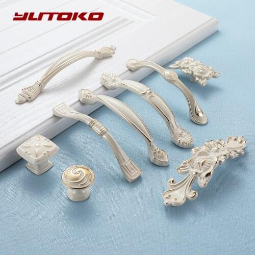YUTOKO Lvory White Door Handles And Knobs For Cabinet Kitchen Cupboard Zinc Alloy Furniture Handle Dresser Drawer Cabinet Handle
