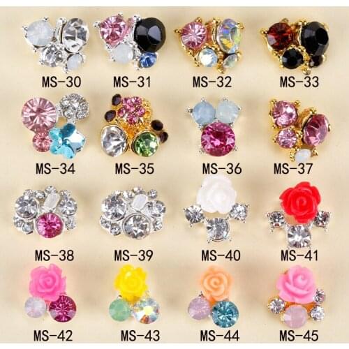 Free Ship 100pcs New Pink Flowers Glitter rhinestones 3D Nail Art Decorations Alloy Nail Charms Nails Rhinestones Nail Supplies