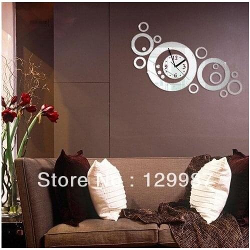 Free shipping bubbles and round cirlies new creative 3D acrylic wall clock mirror stikers decoration