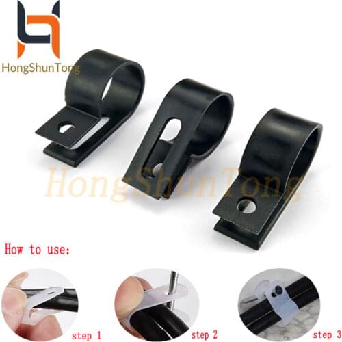 Black R-Type Nylon 5.3/6.4/8.4/10.4/13.2/16/19/23mm Cable Clamp Clear Black R-Type Cable Clamp Cable Clips