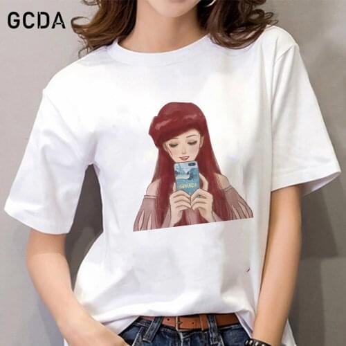The Little Mermaid Ariel Princess Selfie T Shirt Women Tshirt Vintage Print Harajuku Summer Style Girls T-shirt Clothes Female