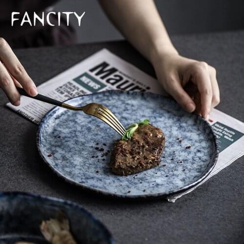 FANCITY Creative ceramic discs, household flat plates, serving dishes, fish dishes, steak dishes