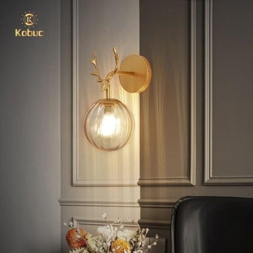 Kobuc Cute Animal Shape Glass-Wall-Lamp AC85-265V Bedding Room Living Room Corridor Child room Antlers Metal Indoor Wall Light