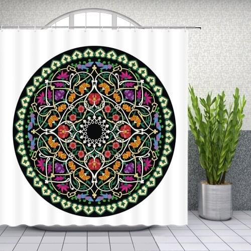 Round Mandala Shower Curtain Color Flower Bohemia Style Geometric Bathroom Decor Home Bath Waterproof Polyester Hang Curtain Set