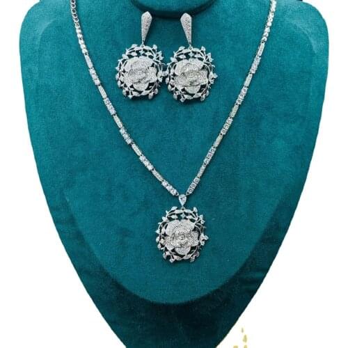 Flower Lab Diamond Jewelry set White Gold Filled Promise Party Wedding Earrings Necklace For Women Bridal Engagement Jewelry