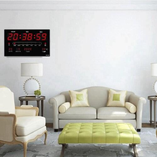 LED Screen Desk Clock 12H/24H Time Indoor Thermometer Wall Clock Time Calendar Indoor Thermometer Display - Days/Month/Year