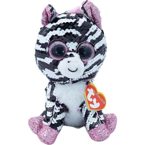 New 6" 15cm Ty Big Eyes Flippables Pink zebra Animal Cute Sequins Toy Collectible Doll Boy Girl Birthday Christmas Gift